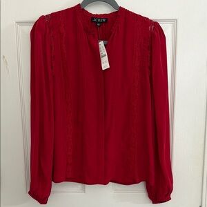 J. Crew Vibrant Red Lace-Trim Blouse